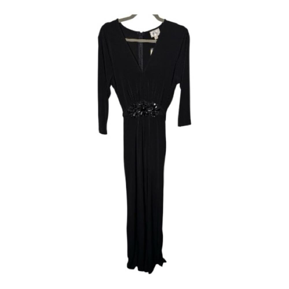 Beige by ECI Black Beaded Waist V Neck Jumpsuit 10